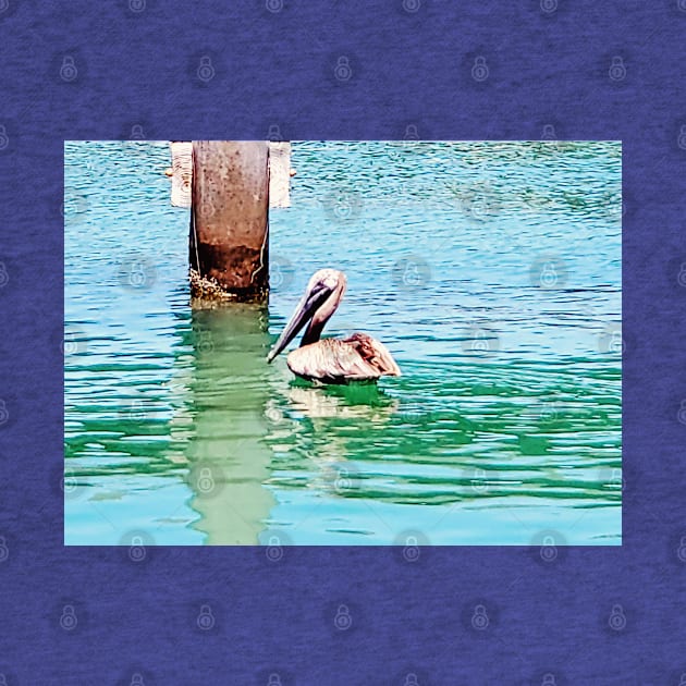 Florida Keys Pelican Floating In The Ocean by Rosemarie Guieb Designs